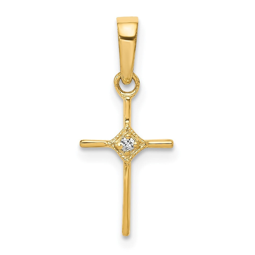 14k Yellow Gold Small .01ct. Diamond Cross Pendant for Women