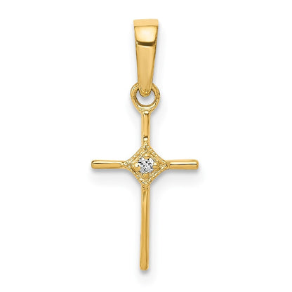 14k Yellow Gold Small .01ct. Diamond Cross Pendant for Women