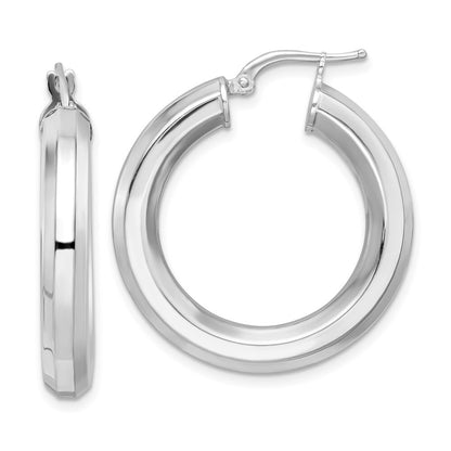 Sterling Silver Rhodium-plated 5x30mm Octagon Tube Hoop Earrings
