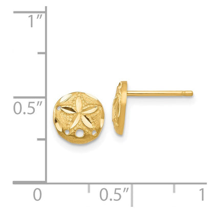 14k Yellow Gold Diamond-cut Sand Dollar Stud Earrings Gift for Women