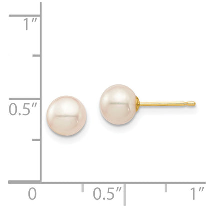 14k Yellow Gold 6-7mm Freshwater Cultured Pearl Stud Earrings Gift for Women
