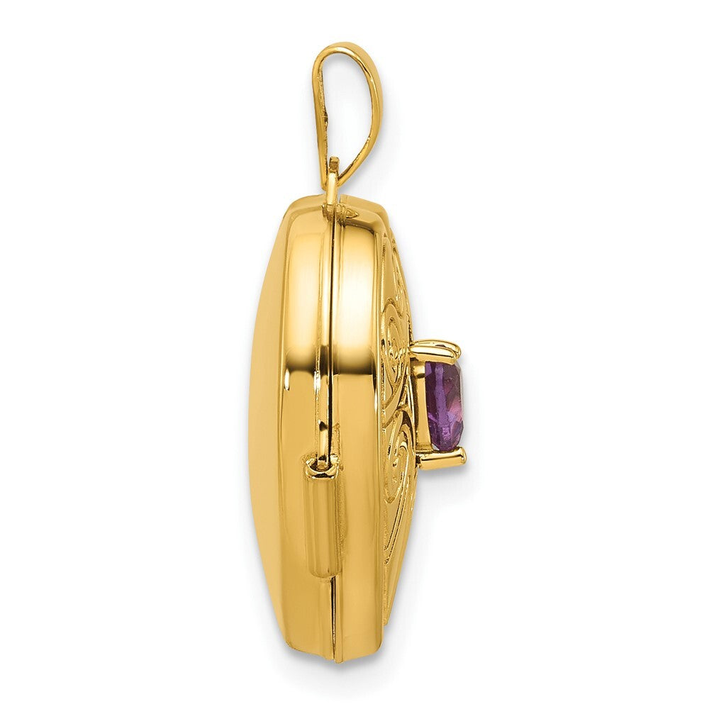 14k Yellow Gold Polished Amethyst February Birthstone 18mm Heart Locket Pendant