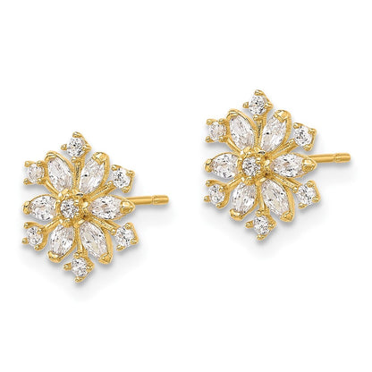 14k Yellow Gold Polished Cubic Zirconia Snowflake Stud Earrings Gift for Women