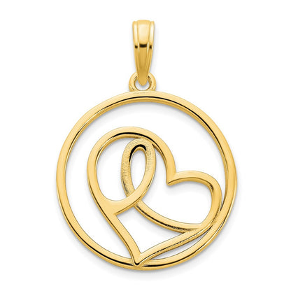 14k Yellow Gold Heart Circle Pendant for Women