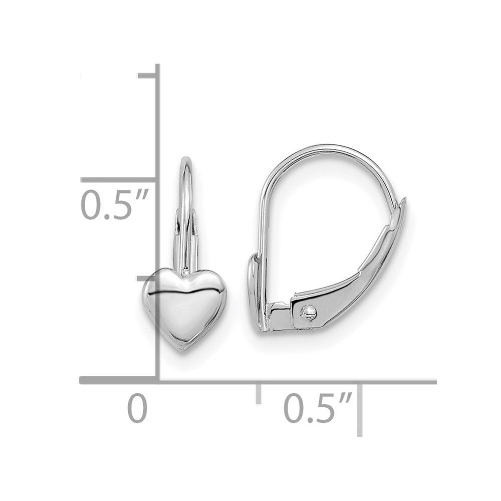 14k White Gold Heart Dangle Earrings Leverback Gift for Women