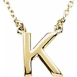 14k Yellow Gold Block Initial K Pendant Necklace 16" for Women