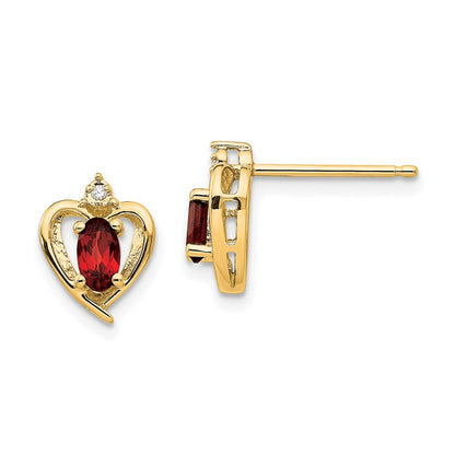 14k Yellow Gold Garnet and Diamond Heart Stud Earrings Gift for Women