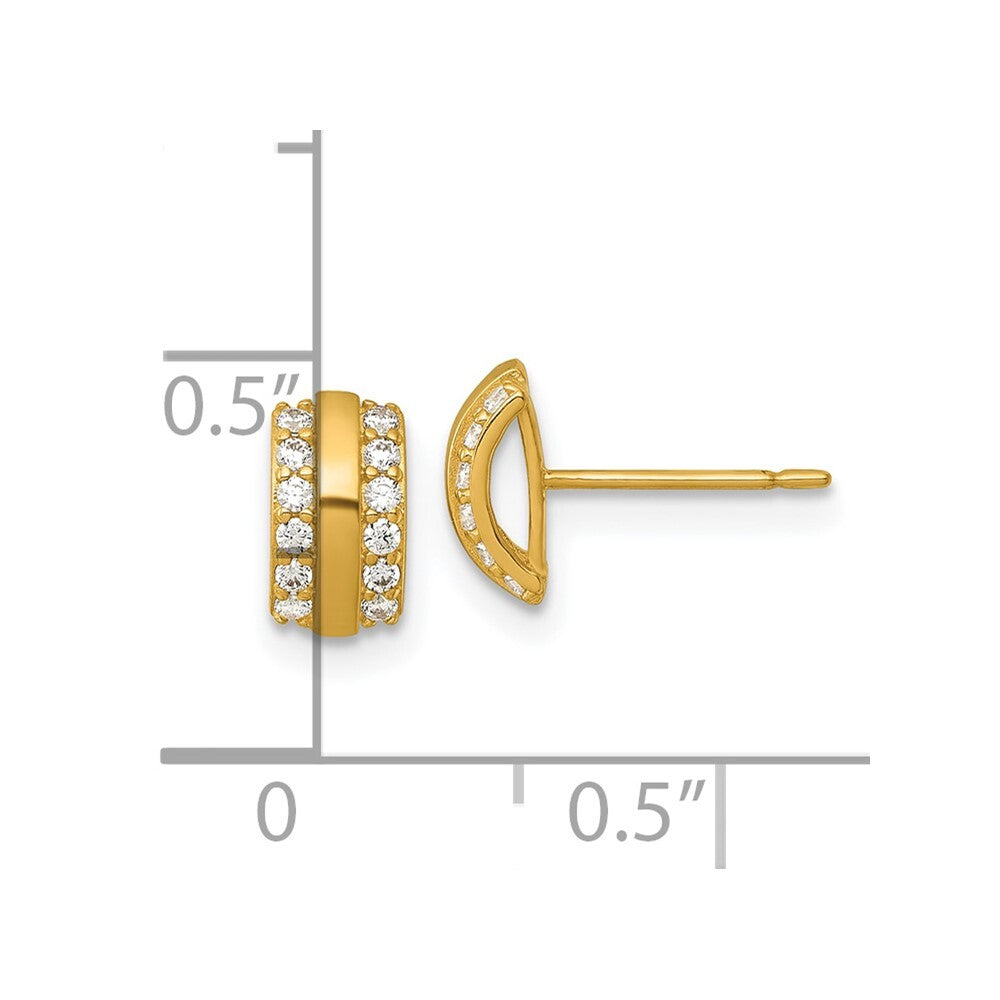 14k Yellow Gold Polished Cubic Zirconia Curved Bar Stud Earrings Gift for Women