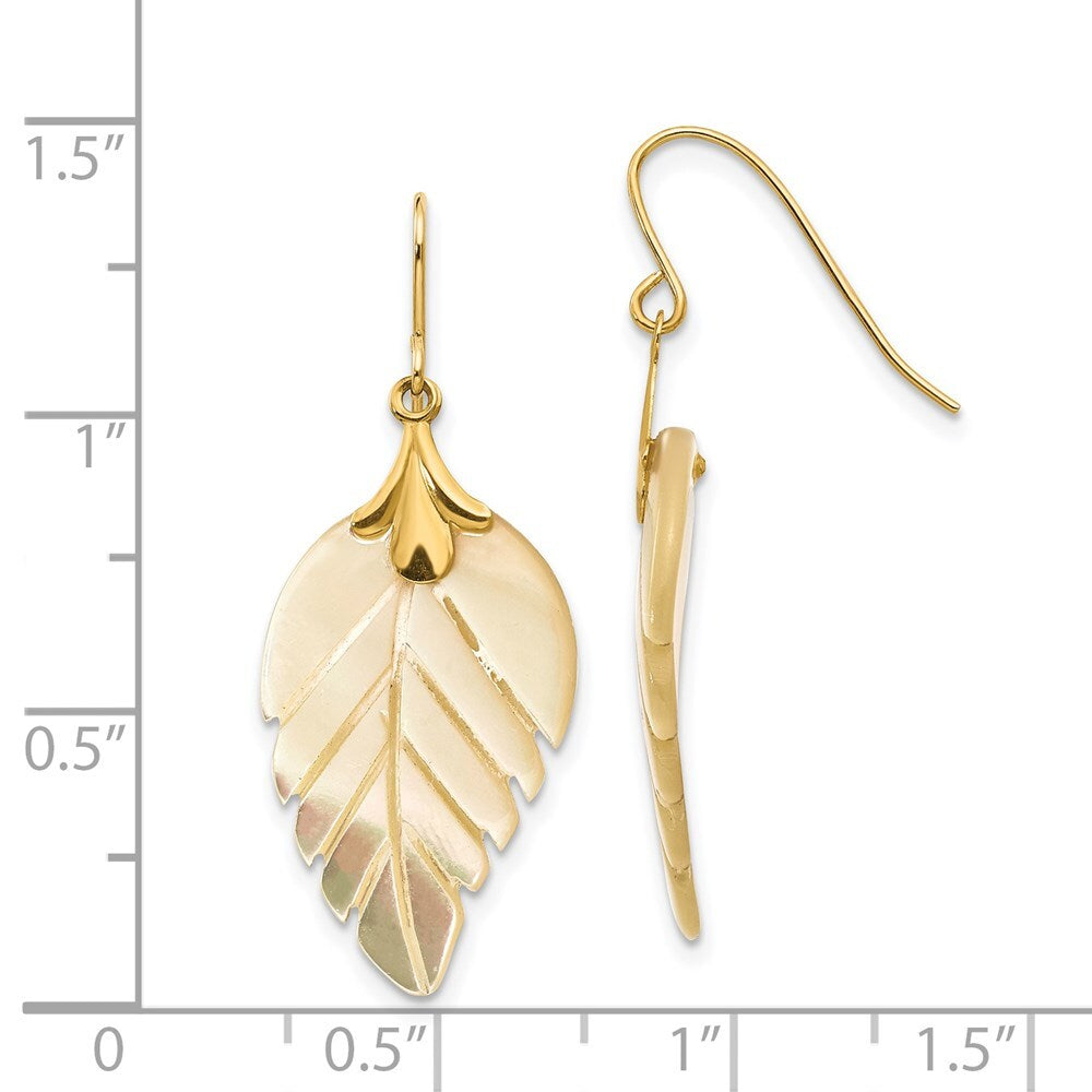 14k Yellow Gold Madi K Mother of Pearl Leaf Dangle Earrings