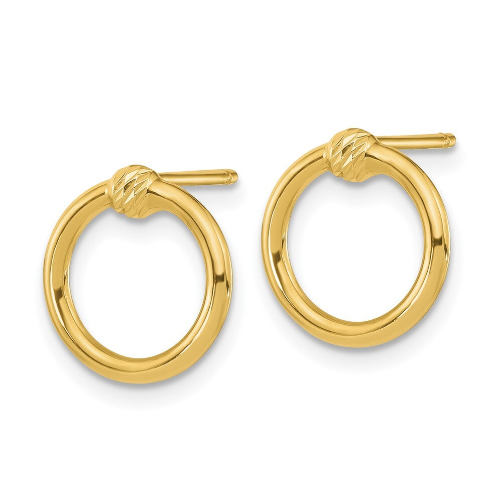 14k Yellow Gold Polished & Diamond-Cut Circle Stud Earrings Gift for Women