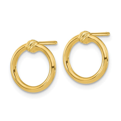 14k Yellow Gold Polished & Diamond-Cut Circle Stud Earrings Gift for Women