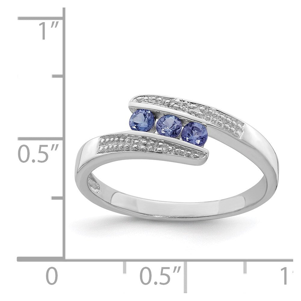 Sterling Silver Rhodium Tanzanite & Diamond Ring Size 6