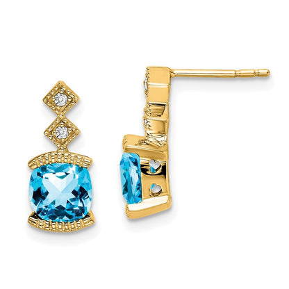 14k Yellow Gold Blue Topaz and Diamond Drop & Dangle Earrings
