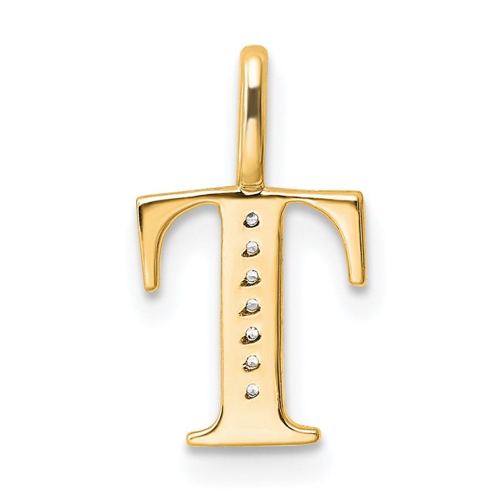 14k Yellow Gold Diamond Letter T Initial Pendant