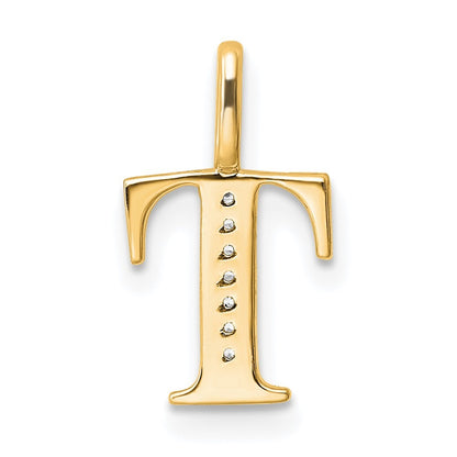 14k Yellow Gold Diamond Letter T Initial Pendant