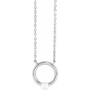 14k White Gold Cultured Seed Pearl Circle 18" Necklace