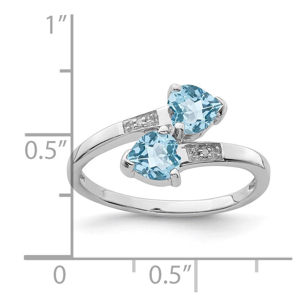 Sterling Silver Rhodium Light Swiss Blue Topaz & Diamond Heart Ring Size 8