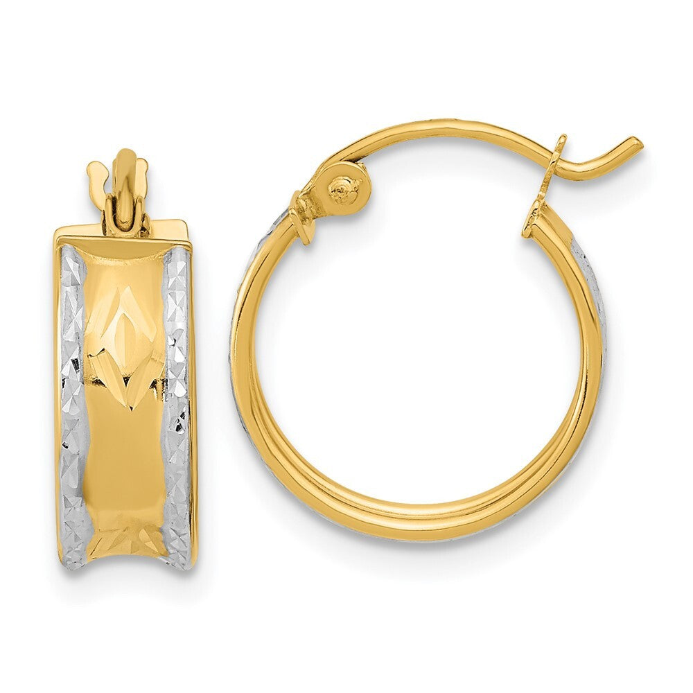 14k Yellow Gold White Rhodium Polished Diamond-cut Hoops Gift for Women