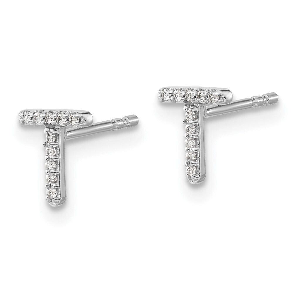 14k White Gold Diamond Initial T Stud Earrings Gift for Women