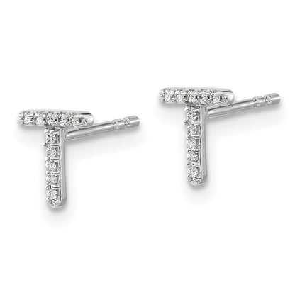 14k White Gold Diamond Initial T Stud Earrings Gift for Women