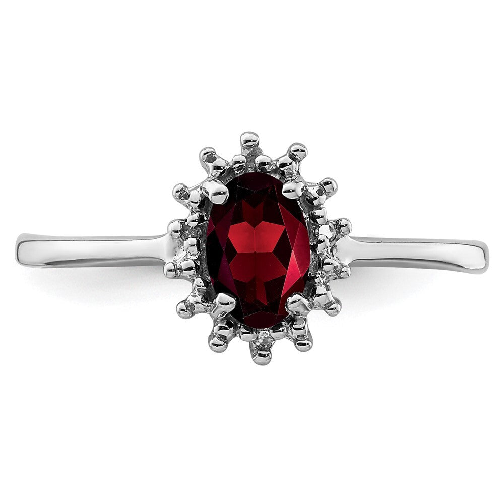 Sterling Silver Rhodium-plated Garnet Diamond Ring Size 6