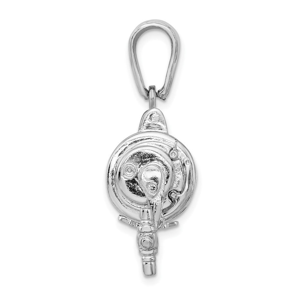 Sterling Silver Rhodium-Plated Polished 3D Moveable Fishing Reel Pendant