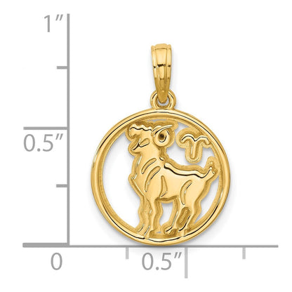14k Yellow Gold Polished Round Aries Pendant for Women