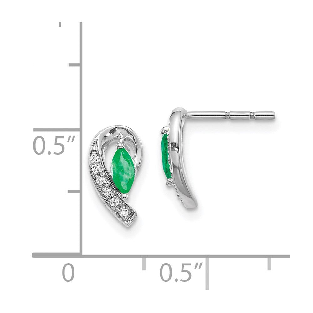 14k White Gold 1/20Ct Diamond and Emerald Drop & Dangle Earrings