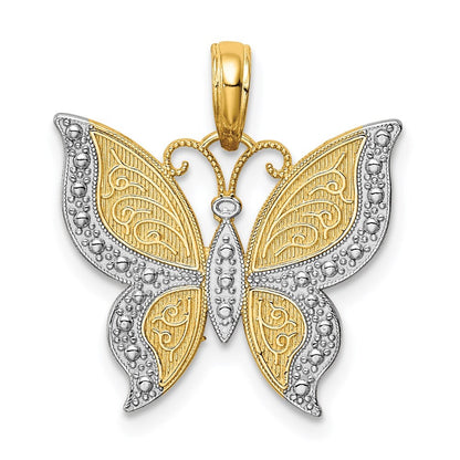 14k Yellow Gold Rhodium Butterfly Pendant for Women