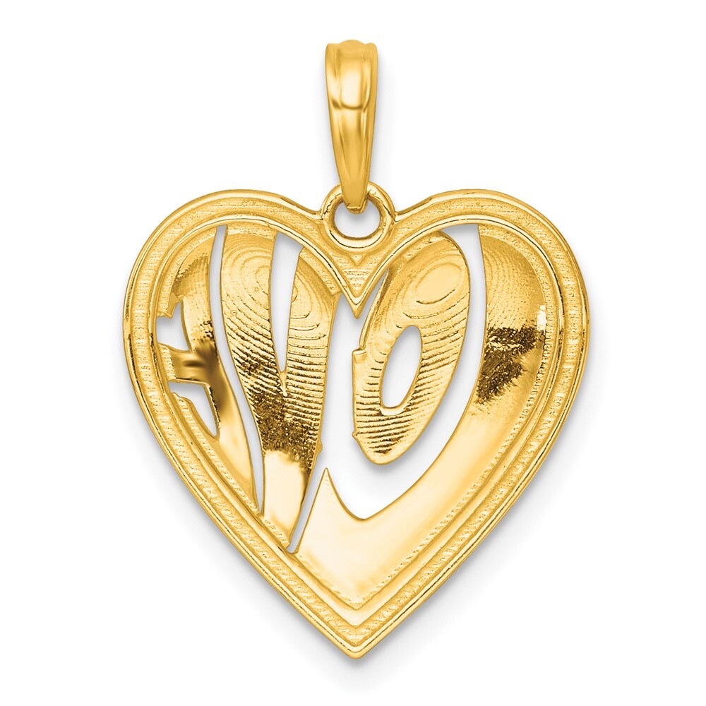 14k Yellow Gold with White Rhodium Polished LOVE In Heart Charm Pendant