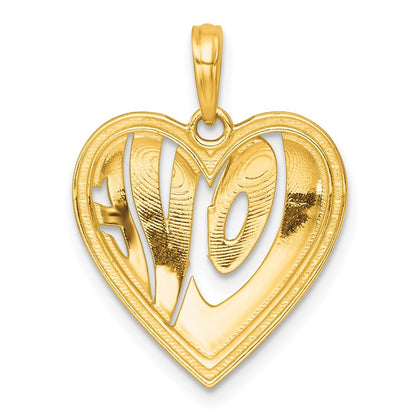 14k Yellow Gold with White Rhodium Polished LOVE In Heart Charm Pendant
