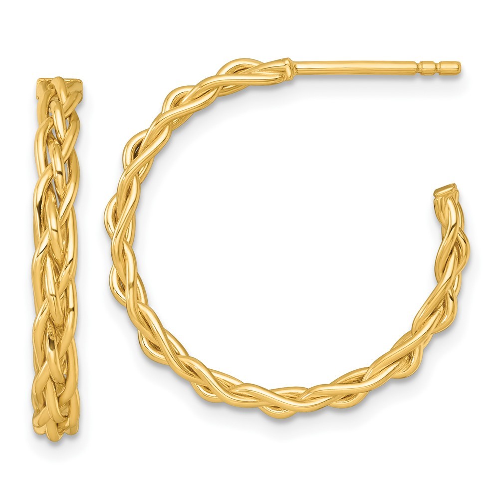 14k Yellow Gold Polished Woven Braid 3 x 24mm C-Hoop Earrings