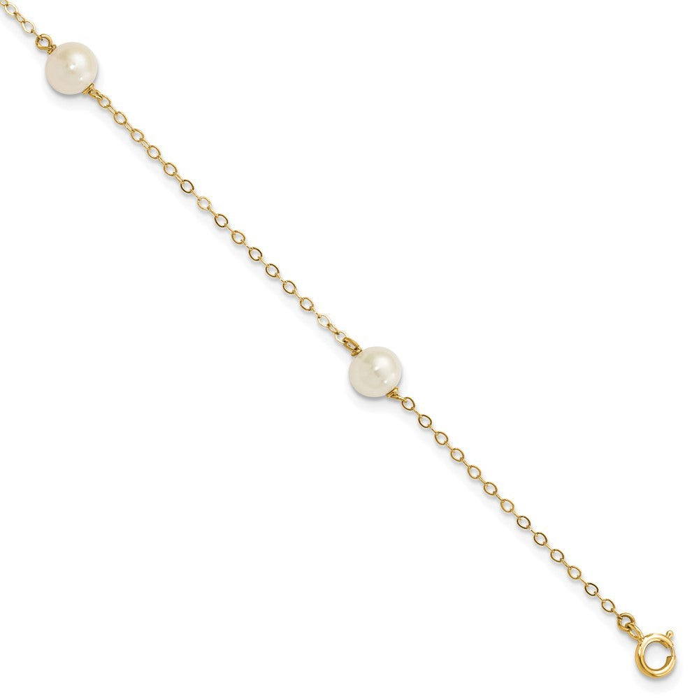 14k Gold 5mm Near-Round Freshwater Cultured Pearl 3-Station 7.25" Bracelet
