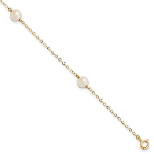 14k Gold 5mm Near-Round Freshwater Cultured Pearl 3-Station 7.25" Bracelet