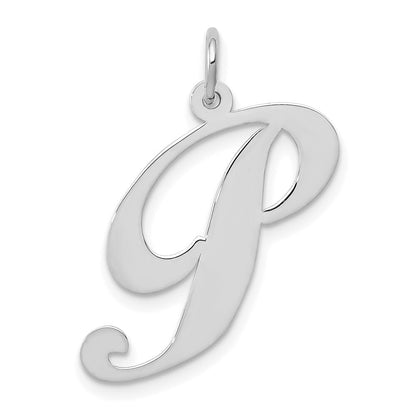 14k White Gold Large Fancy Script Letter P Initial Charm Pendant for Women