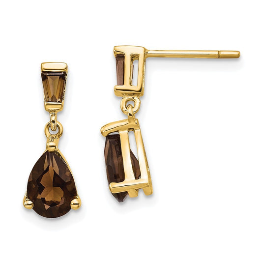 14k Yellow Gold  Smoky Quartz Post Earrings
