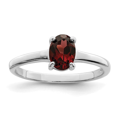 Sterling Silver Rhodium Garnet Ring Size 6