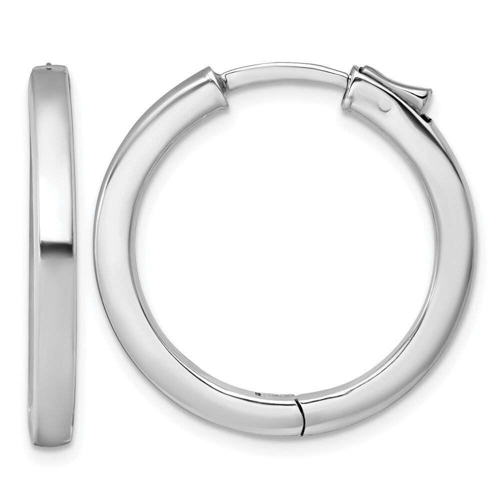 Sterling Silver Rhodium-plated Polished 3x28mm Hinged Square Tube Hoop Earrings