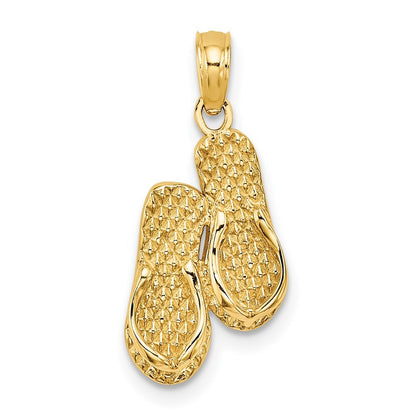 14k Yellow Gold 3D CAPE COD Double Flip-Flop Charm Pendant for Women