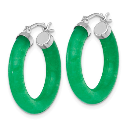 Sterling Silver Polished 4.3mm Dyed Jade Quartz Round Hoop Earrings
