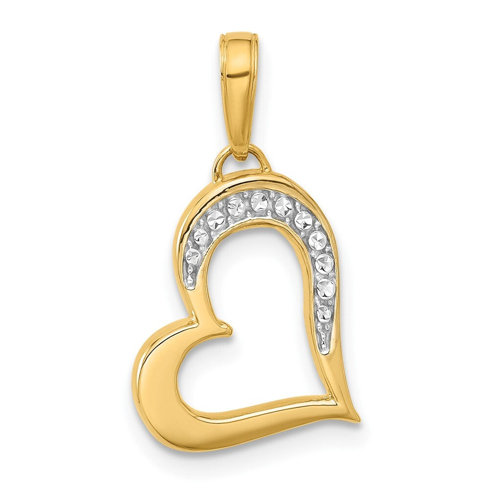 14k Yellow Gold and White Rhodium Diamond-Cut Heart Pendant for Women
