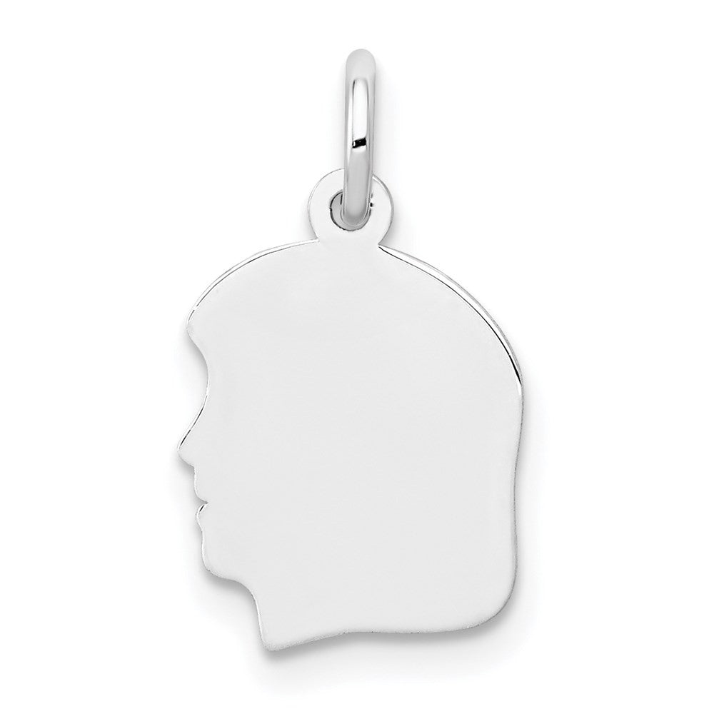 14k White Plain Small.018 Depth Facing Left Engravable Girl Charm Pendant