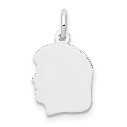 14k White Plain Small.018 Depth Facing Left Engravable Girl Charm Pendant