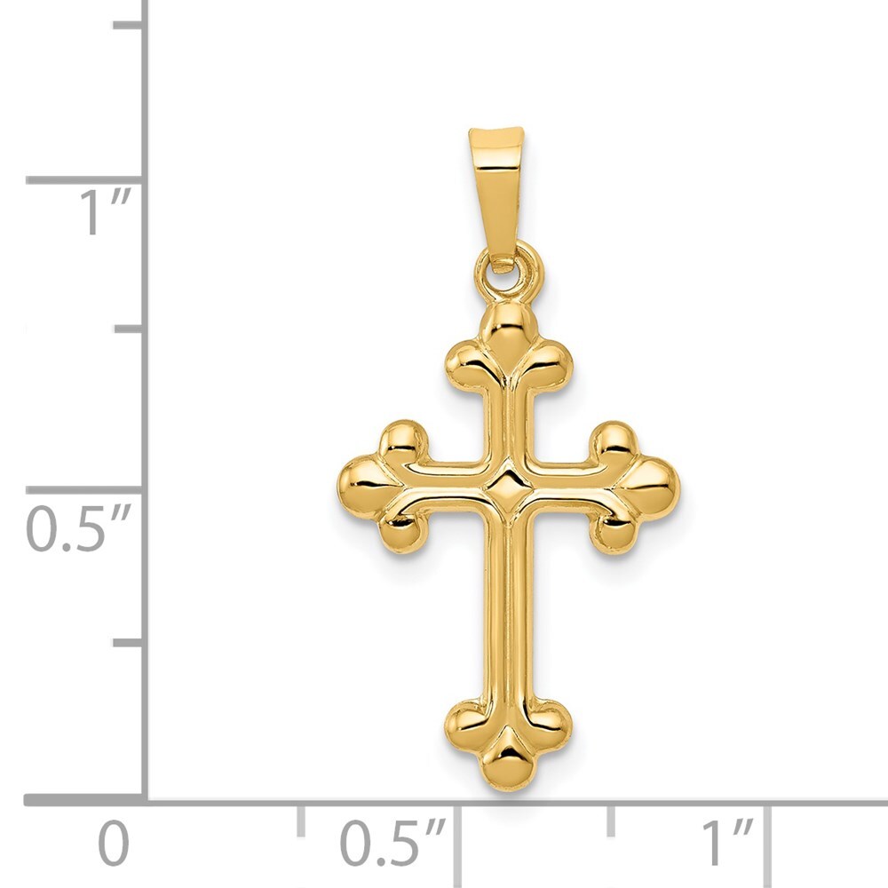14k Yellow Gold Polished Budded Cross Pendant for Women