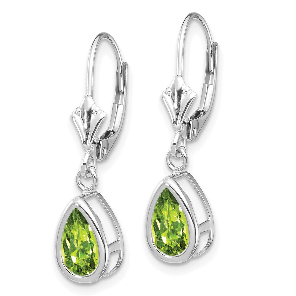 14k White Gold 8x5mm Pear Peridot Leverback Earrings Gift for Women