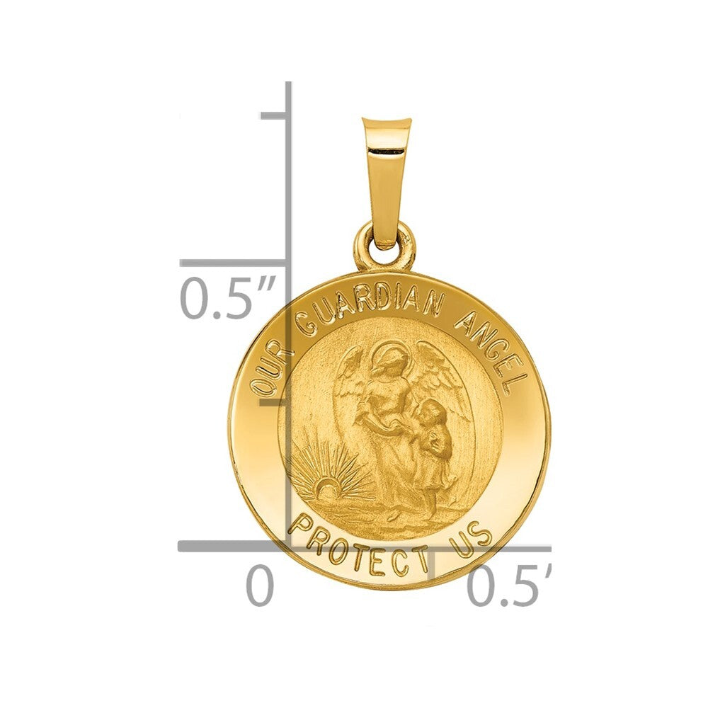 14k Yellow Gold Polished and Satin Our Guardian Angel Medal Hollow Pendant