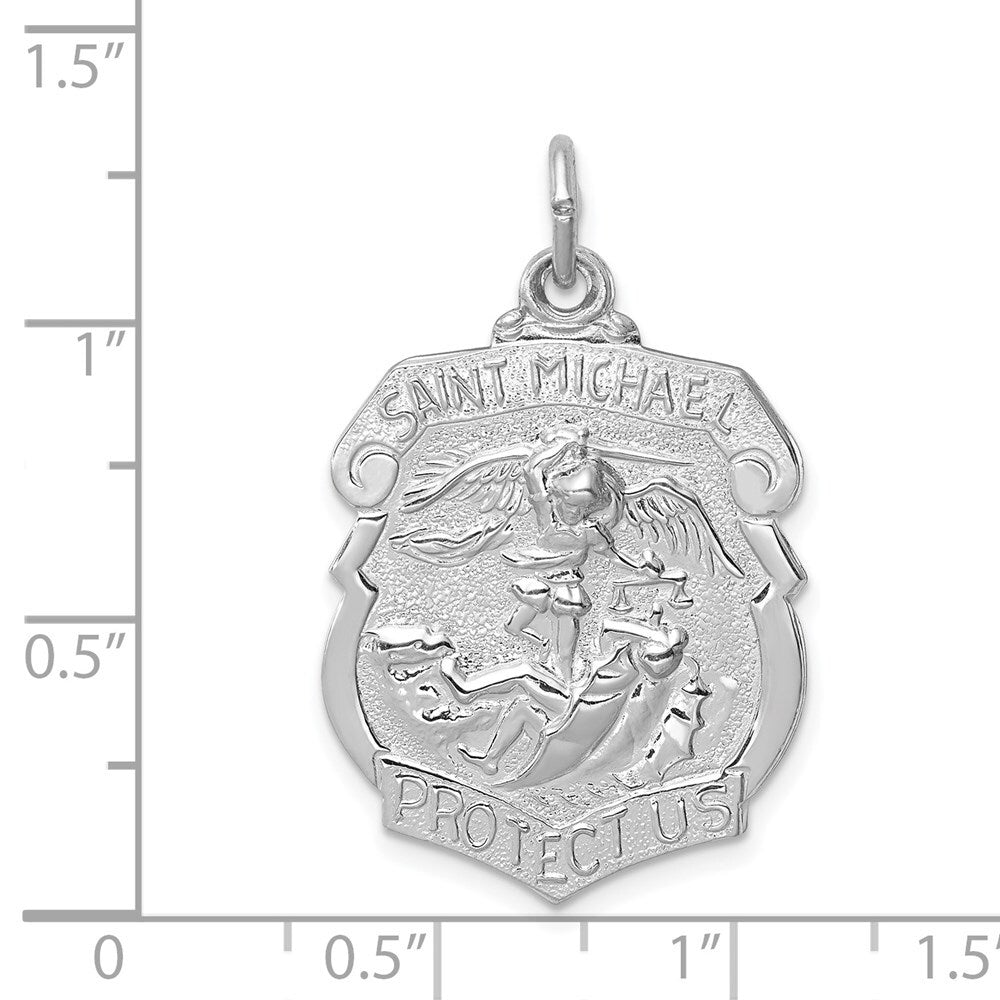 Sterling Silver Rhodium-plated Saint Michael Badge Medal Pendant