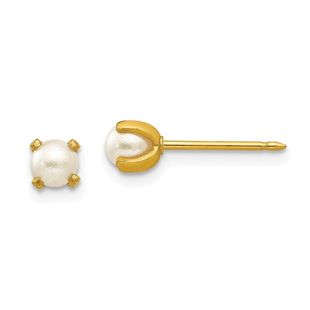 14k Yellow Gold 4mm Simulated Pearl Earrings