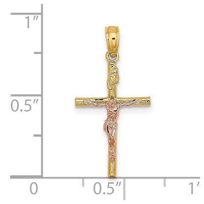 14k Two-tone Gold Cross Crucifix Charm Pendant for Women