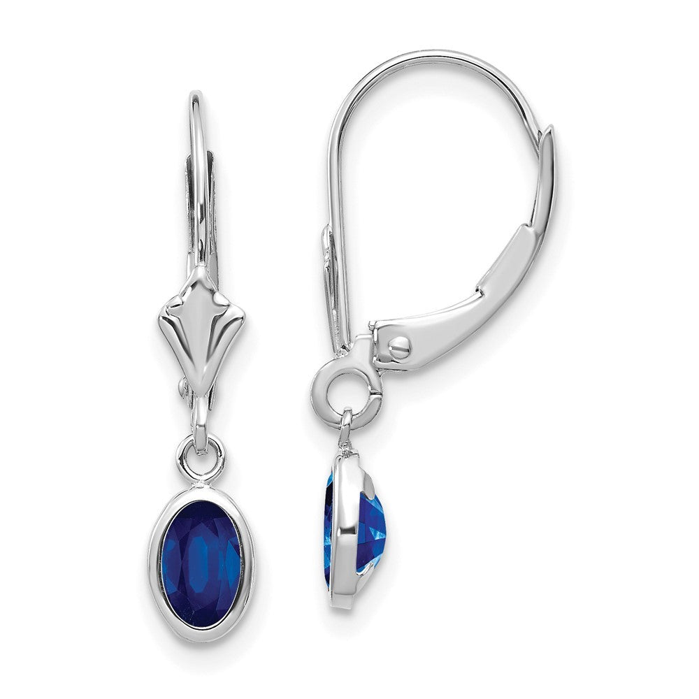 14k White Gold 6x4 Oval Bezel Sapphire Drop Dangle Earrings